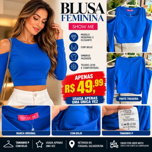 BLUSA FEMININA SHOW ME AZUL ROYAL | TAMANHO P | COM BOJO