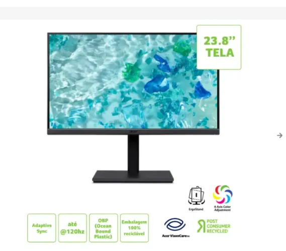 Monitor Acer Vero B247Y GBMIPRZX 23.8H? LED IPS 120Hz 85% de PCR Adaptive-Sync Pivô 90º Se