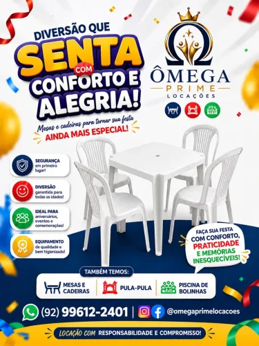 Locação de Mesas + cadeiras e brinquedos para a sua festa.