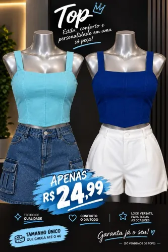 Top Azul Feminino - Novos e Lindos<br>Top Azul | Moda Feminina