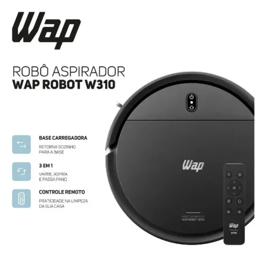 Robô Aspirador 3 em 1 WAP ROBOT W310 Com Base Carregadora Bivolt