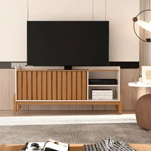 Rack retrô ripado 1.36m para TV até 50'' ! Frete e montagem grátis.
