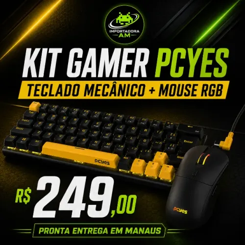 Kit Gamer PCYes Teclado Mecânico + Mouse RGB 12400 DPI