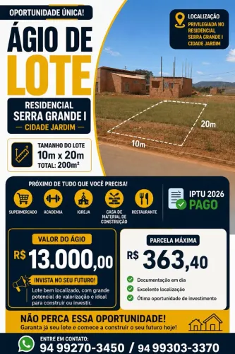 Vendo agio de lote, liberado para iniciar construção