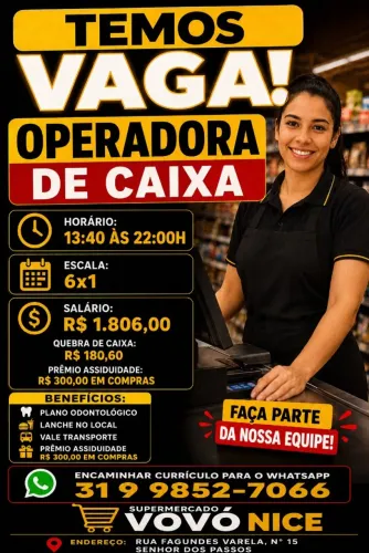 VAGA DE OPERADORA DE CAIXA