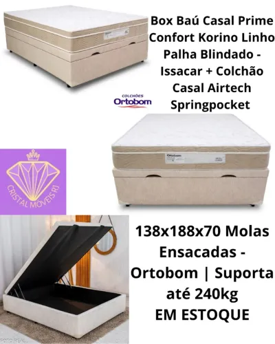 Box Baú Casal Prime Confort Korino Linho Palha Blindado
