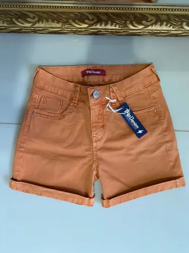 Shorts Jeans laranja novo feminino com lycra tamanho médio cintura alta desapego barato