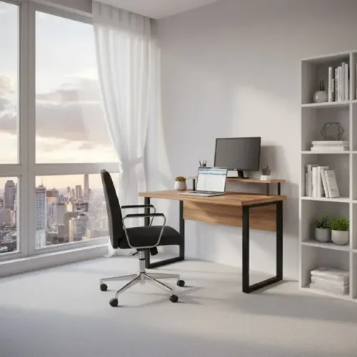 Mesa Escritório Pé Quadro 1,20x0,60m Sem Gavetas Nogal Sevilha/Preto Modelo 24469