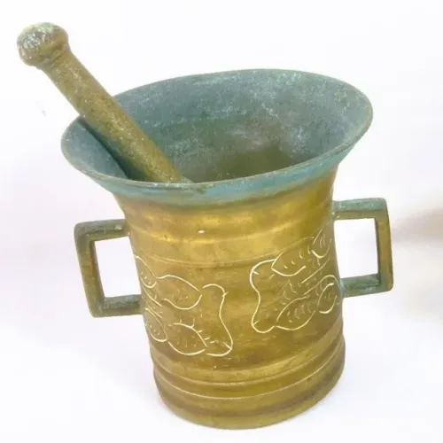 Grande e pesado Almofariz Pilão Pegas Laterais Pesado Bronze Com Pistilo Bronze Dourado
