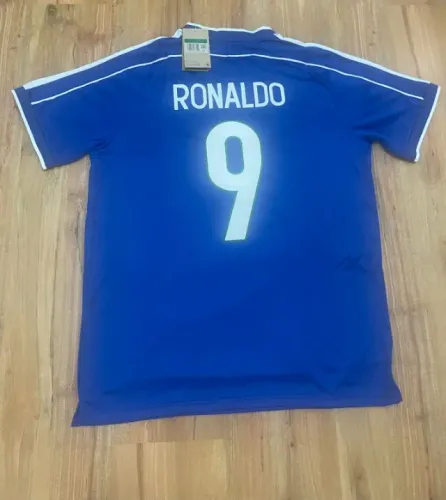 Camisa Brasil Retrô 1998 Ronaldo Fenômeno #9 Azul - GG