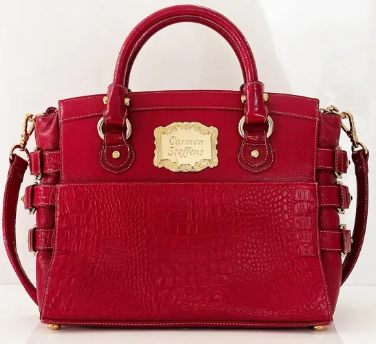 Bolsa Carmen Steffens Original Couro Vermelha Croco Grande Luxo