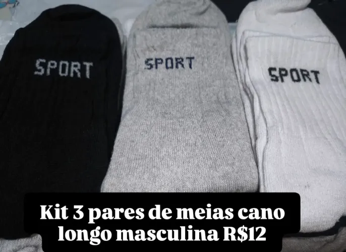 Kit 3 pares de meias cano longo masculina