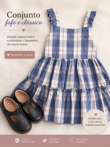 Vestido xadrez Tommy e Sapato Hobby Shoes