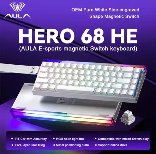 Teclado Aula Hero 68he Magnético 0.01mm 8000hz Rapid Trigger Hall Effect Branco Normal