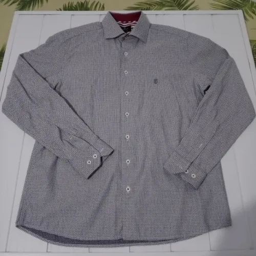 Camisa social masculina azul com cinza de bolinha tamanho G usada