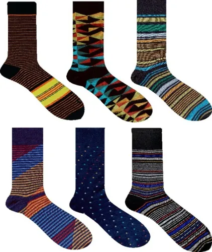 6 Pares de Meias Masculinas Coloridas, Divertidas e Estampadas com Cano Longo