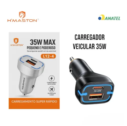 Carregador Veicular Turbo Pd 2 Usb 35W H'maston