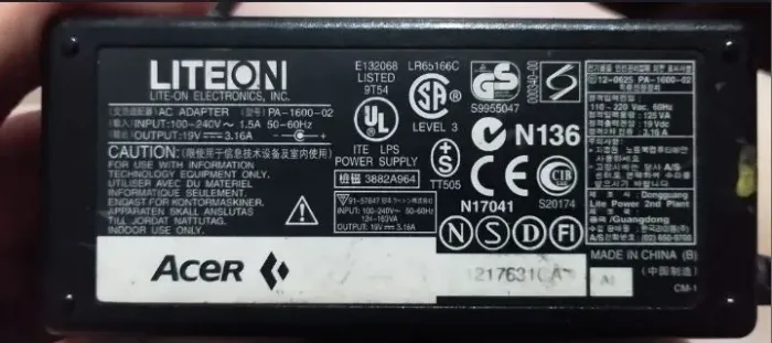 Fonte original para notebook Acer 19V 3.1A 65w pino grosso