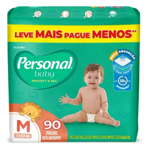 Fralda Personal Baby Protect & Sec, Tam. M, com 90 unidades- (Pacotão Econômico)