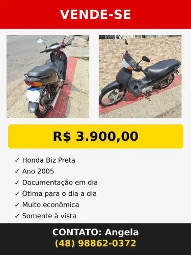 VENDE-SE HONDA BIZ 125 PRETA - ANO 2005
