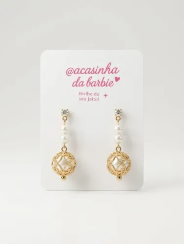 Brinco Feminino Dourado com Pérolas