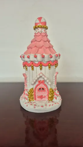Enfeite Decorativo Natal Casa Doce Rosa Iluminação LED