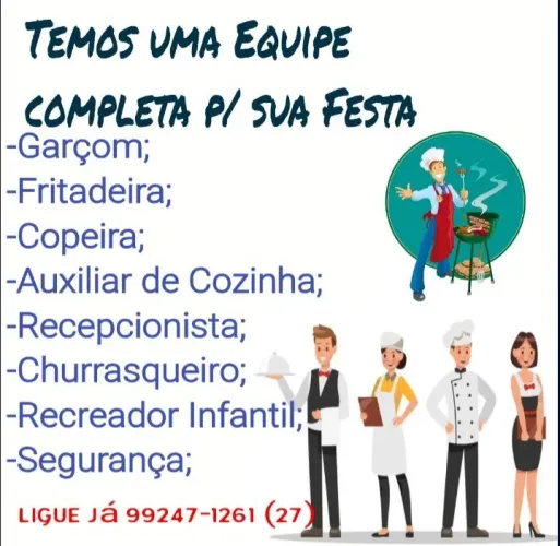 Vai Fazer Festa? Temos Garçom,Fritadeira,Copeira,Churrasqueiro,Recreador