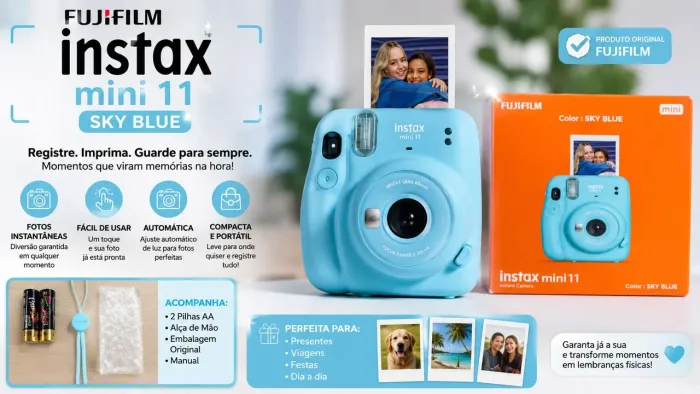 Instax Mini 11 Sky Blue Semi Nova - Completa na Caixa