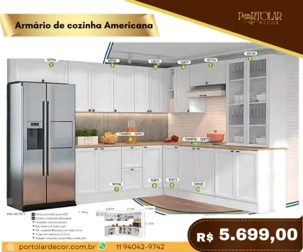 Armário de cozinha americana, a pronta entrega