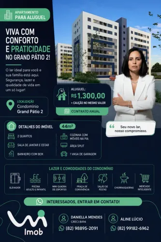 Apartamento para locação no GRAND PÁTIO CLUB RESIDENCE II, CIDADE UNIVERSITÁRIA, Maceió, A