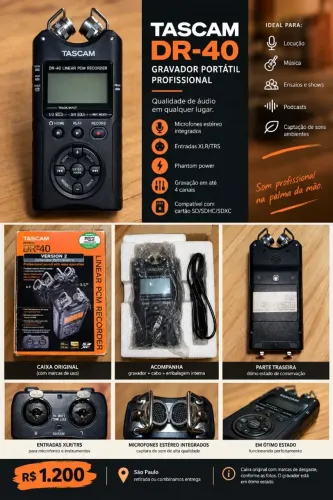 TASCAM DR-40 ? Gravador Digital Portátil Profissional | R$ 1.200