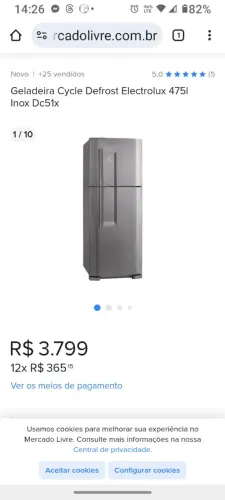Vendo geladeira Eletrolux inox 475lts funcionando perfeitamente
