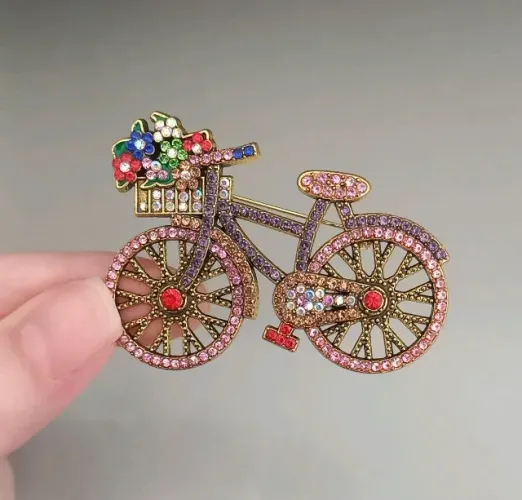 Broche de Bicicleta Strass Rosa (novo)