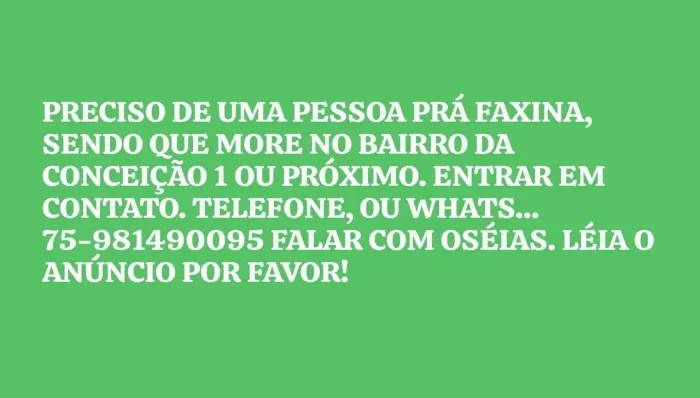 FAXINA LÉIA O ANÚNCIO...
