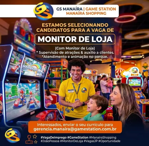 VAGA EMPREGO - MONITOR DE LOJA