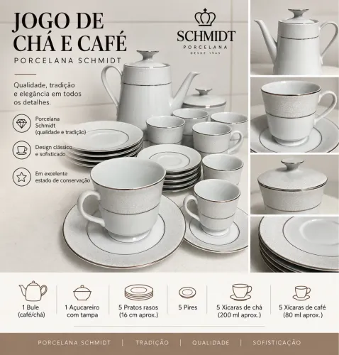 Jogo de Chá e Café Porcelana Schmidt - 5 Pessoas - Completo