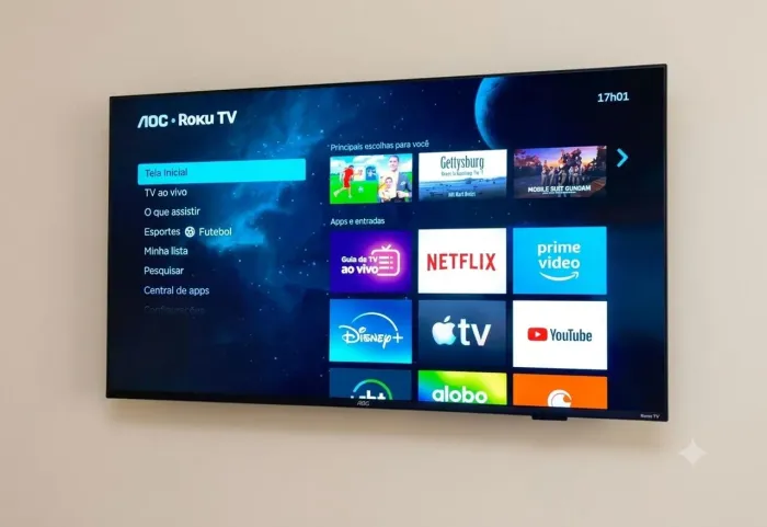 Smart tv 32 AOC Roku Tela Infinita IA Lançamento