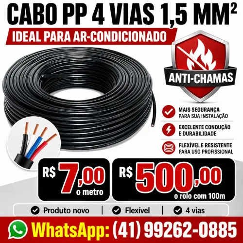 Cabo PP 4 Vias Flexível Anti-Chamas - Diversas Aplicações