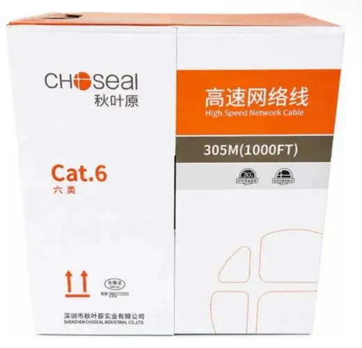 Cabo de Rede Cat6 UTP CHOSEAL 23 AWG Cobre Sólido 305m Cinza