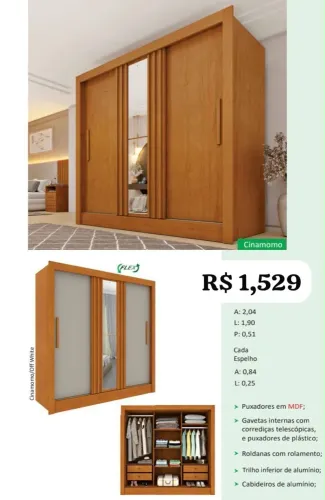 Guarda Roupa 3 portas de correr