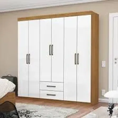 Guarda Roupa Aries 6Pts 2Gvs Cinamomo.Branco Carioca - Entrega Rápida!
