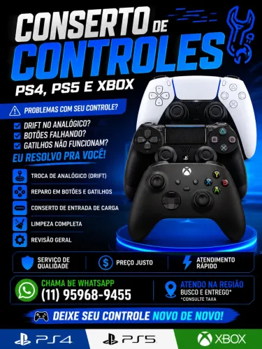     Conserto Controle PS4/PS5/Xbox - Drift, botão, analógico - Rápido