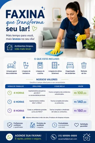 Faxina a domicílio e comércial 
