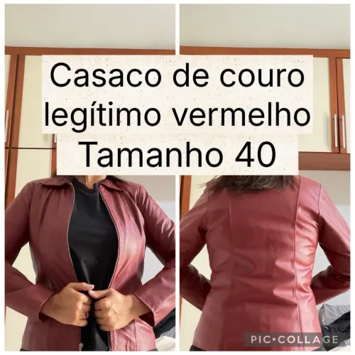 Casaco De Couro Legítimo Vermelho - TAM. 40