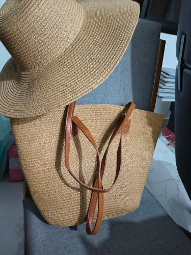 Bolsa + chapéu de praia de cordinha de sisal