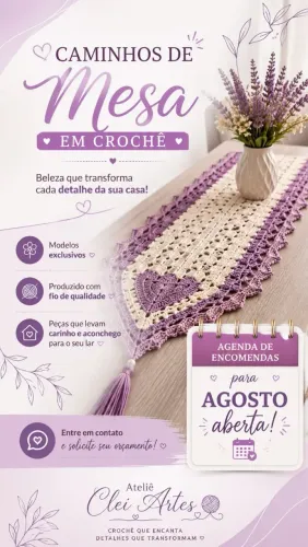 Crochê , agenda aberta para o mês de agosto