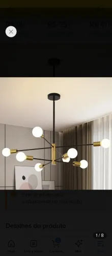 Luminária Lustre de Teto de 8 lâmpadas