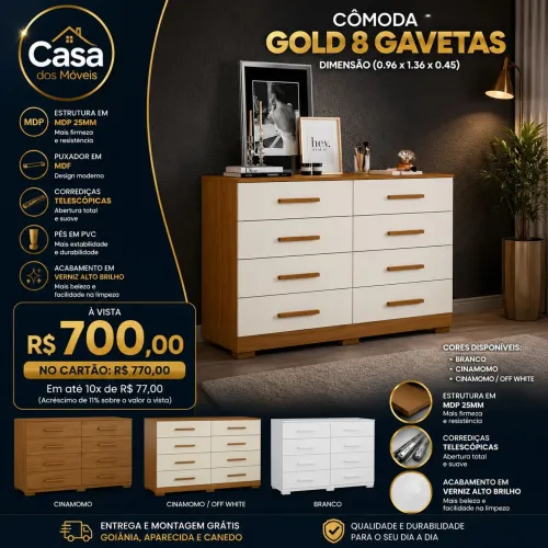 Cômoda Gold 8 gavetas