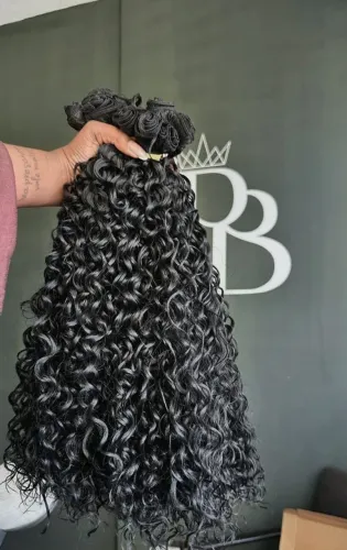 Cabelo bio fibra Premium cachada 50 cm + brinde ?