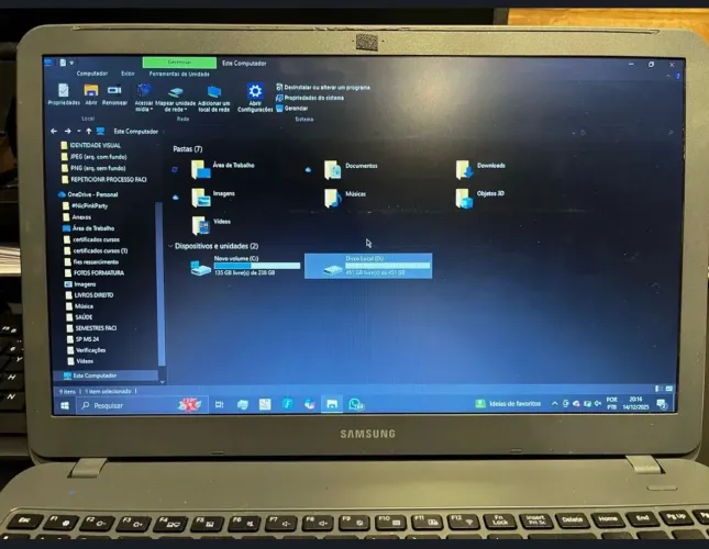 Notebook Samsung Essentials - 16 gb ram - 256 gb de SSD e 500 gb de HD
